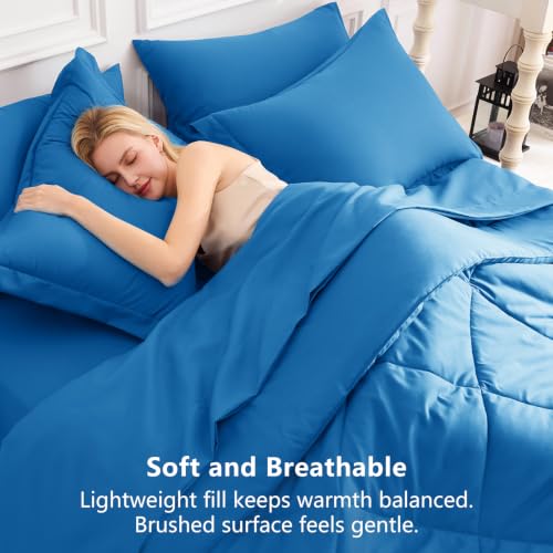 Image of CozyLux Oversized Queen Comforter Set Royal Blue, 7 Pieces Bed in a Bag Comforter Set with Sheets Luxury Bed Set All Seasons, Bedding Set with Down Alternative Comforter, Sheets, Pillowcases & Shams