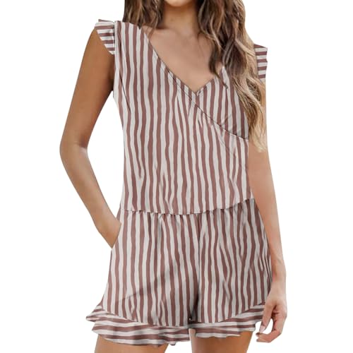 AMDOLE   Bañador de verano para mujer, sujetador grande integrado, primavera caliente, ángulo plano, traje de baño estampado, marrón, S