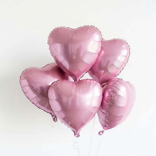 Image of Pack of 5 Heart Balloons for Happy Birthday Decoration Pink Kit Baby Boys Girls Kids Men Women Car Boot Living Room Heart Shaped Foil Balloon Set Items