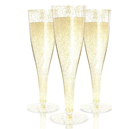 Prestee 24 Gold Plastic Champagne Flutes