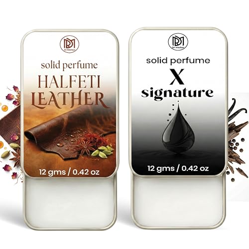 Image of Dr.Mashur Solid Perfume |x signature&Halfeti leather Alcohol Free Wax Perfume Balm, Long Lasting | Pocket Tin 12g, Pack Of 2| Non Greasy Smooth Glide, Travel Friendly Unisex