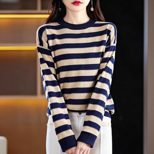 Striped Sweater Women Crewneck Pullover Lightweight Long Sleeve Knit Tops - image 2