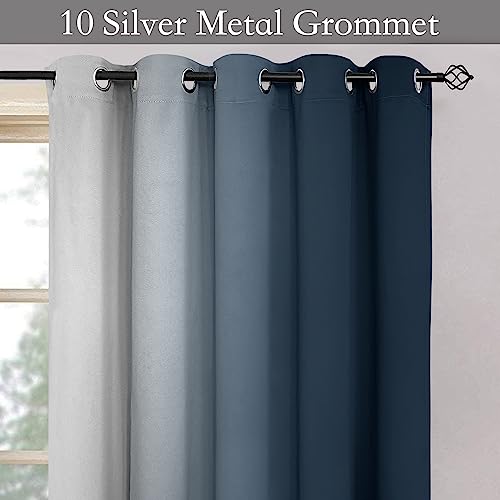 Image of SimpleHome Ombre Navy Blue to Grey White Curtains for Living Room 62Wx96L | Room Darkening Curtains for Bedroom,Gradient Light Blocking Curtain,Thermal Insulated Grommet Window Drapes,2 Panels,96 Inch
