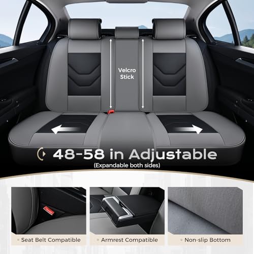 Image of Coverado Car Seat Covers Full Set, Gray&Black Leather Seat Covers, Front and Back Seat Cover for Car, Waterproof Car Seat Protector, Car Seat Cushion Automotive Seat Covers Universal Fit for Most Cars