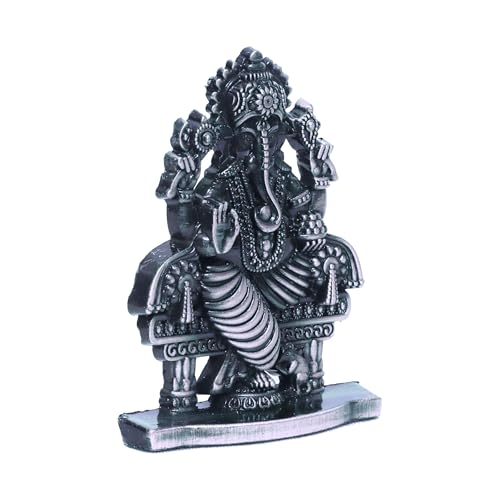 Image of anciently Ganesh Idol for Car Dashboard | Vinayagar Idol for Car Dashboard, Metal, 1 Piece (Silver Colour)