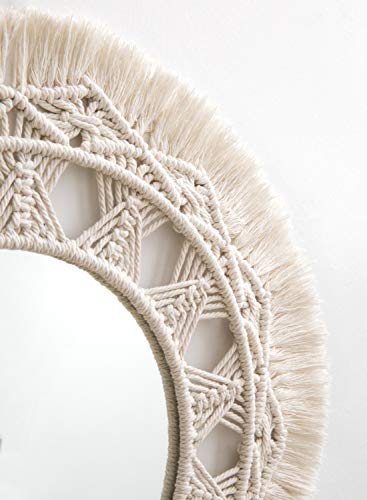 Dahey Macrame Hanging Wall Mirror With Boho Fringe Round Decorative Mirror For Apartment Living Room Bedroom Home Decor, 13" W × 13" L #TOP3