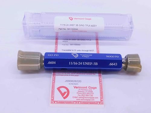 New 11/16 24 UNEF 3B Vermont Thread Plug GAGE .6875 GO NO GO PDS= .6604 & .6643 - DW34505VTG