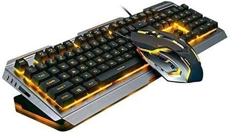 Tastiera meccanica da gioco con design ergonomico retroilluminato, cavo USB, include mouse, perfetta per giochi competitivi e uso in ufficio