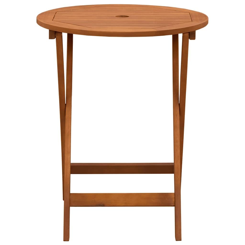 Składany stół ogrodowy z litego drewna eukaliptusowego, Ø 60 x 75 cm, z otworem na parasol, stół tarasowy, stół balkonowy na piknik, kemping, do jedzenia na świeżym powietrzu, na balkon, do