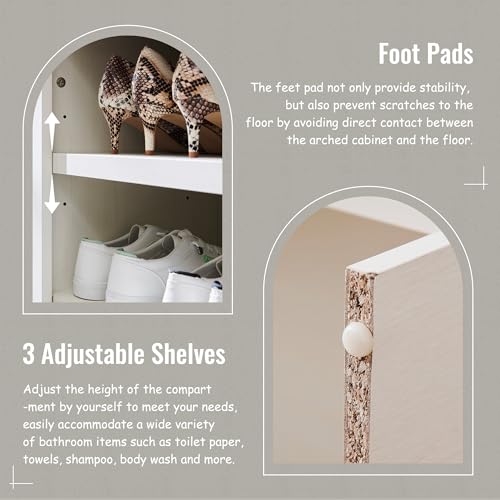 Image of IFBUY 67 inch Tall Arched Bathroom Storage Cabinet, 8-Tier Modern Farmhouse Storage Cabinet with Adjustable Shelves, Wood Freestanding Cabinet for Bathroom, Living Room, Entryway, Hallway (Antique White)
