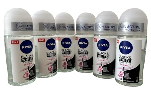 NIVEA 50ml Invisible Black And White Clear Roll On Anti Perspirant Deodorant, Pack of 6