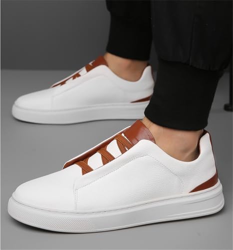 Men's Genuine Leather Soft Breathable Dress Sneakers Low Top Slip on Non-Slip All-Match Casual Shoes3
