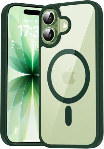 Image of DIZORO Compatible iPhone 17 Case,(Compatible with MagSafe) Non Yellow Military-Grade Drop Protection & Hard PC Back Cover Slim Transparent Anti-Scratch Shockproof Phone Case (Green)