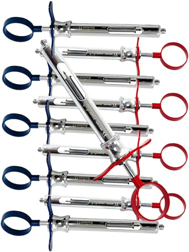 German Stainless Steel Dental Anesthetic Syringe 1.8mL with Arrow Tip Plunger & Metal Colored Handles (Dark Blue + Red) Anesthetic Dental Instruments
