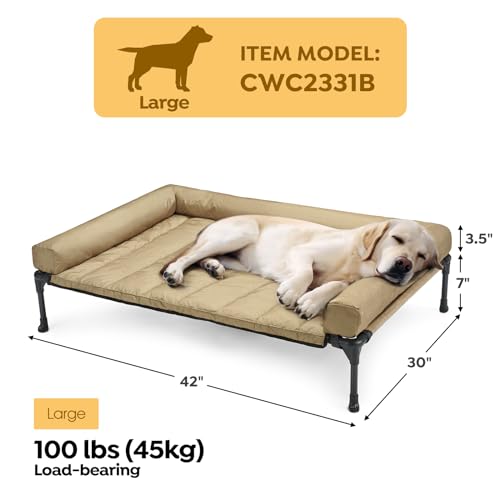 Veehoo Cooling Elevated Dog Bed Add Removable Waterproof Bolster Cushion Mat, Raised Pet Cot with Breathable Teslin Mesh, No-Slip Feet, Dog Couch Bed for Indoor Outdoor, 42x30inches, Beige, CWC2331B - Image 4