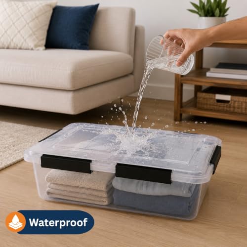 Image of Stackable Storage Box with Lids, 32L, Pack of 2 | Waterproof, Clear, Heavy Duty, Bulk Storage