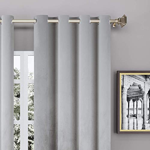 Image of High Sofa Quality Velvet Solid Grommet Room Darkening Eyelet Door Curtains for Living Room, Silver 8 Feet, Set of 2 Pieces
