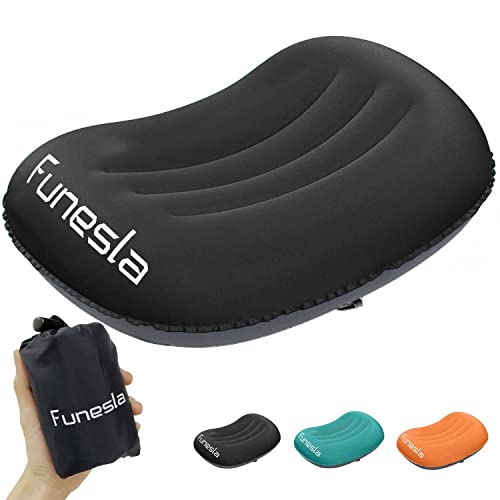Funesla Camping Pillow Inflatable Compressible Lightweight Inflatable Pillows for Camping with Storage Bag Ergonomic Camping Inflatable Pillow for Adults Neck Lumbar Night Sleep Traveling Black