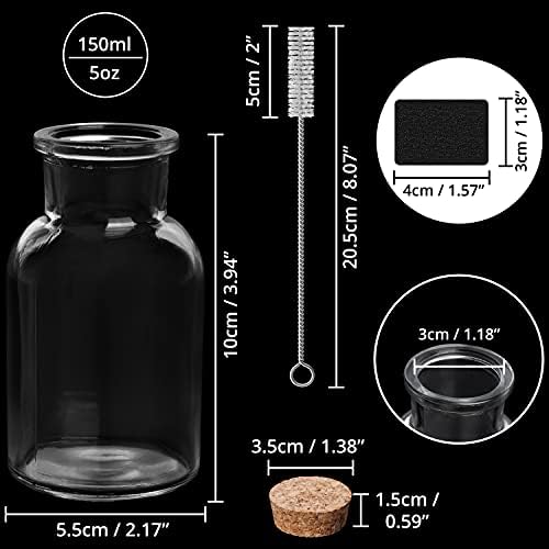 BELLE VOUS 12 Pack Glass Spice Jars - 150ml / 5oz - Reusable Storage Containers with Cork Lids, Labels, and Brush - Bottles/Canister Set for Kitchen, Food, Spices, Tea Herbs, and Flour