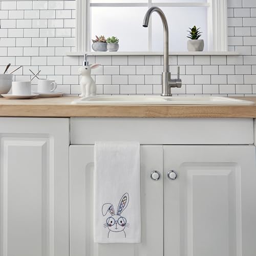 Image of SKL Home Easter Bespeckled Bunny 100% Cotton Embroidered 2pc Hand Towel Set, Decorative for Bath /Kitchen /Bar & Gift, White