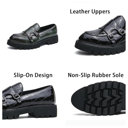 Men's Slip-On Patent Leather Platform Loafers with Double Buckle,Classic Non-Slip Penny Loafers Dress Driving Moccasins Casual Fashion Boat Shoes3
