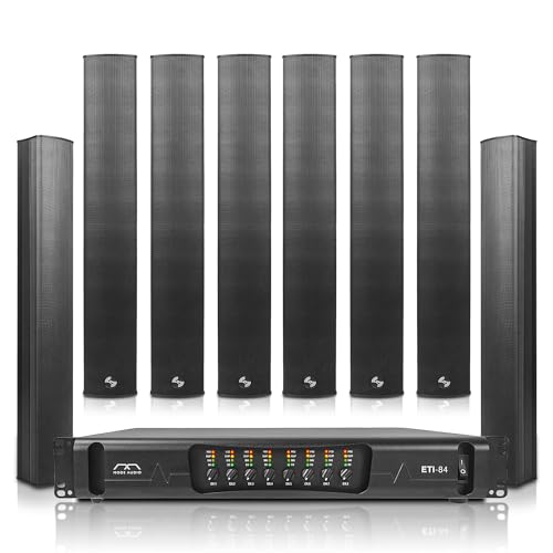 Sound Town Passive Column Line Array System with Eight Aluminum Column Line Array Speakers, One 8-Ch Power Amplifier, for Meeting Room, Conference, Restaurant, Commercial Installation (ETI8X8M64B)