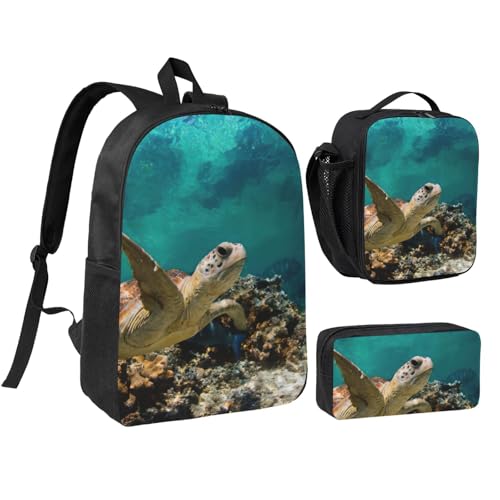 Sac à dos imprimé tortue avec boîte déjeuner sac à livres 43 cm