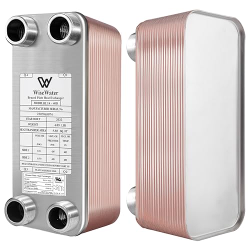 AB Plate Heat Exchanger, 3"x 8" 50 Plates Water To Water Heat Exchanger, Copper/SS316L Stainless Steel Brazed Plate Heat Exchanger For Floor Heating, Water Heating, Snow Melting