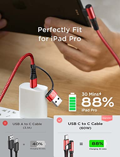 Image of AINOPE USB C Cale for iPhone 16 Charger Cord,60W 4 in 1 Charging Cable for iPad Charger and USB C to USB C Devices,Right Angle Type C Cord Carplay Cable fit iPhone 16 Pro Series,2 Pack 6.6Ft Red