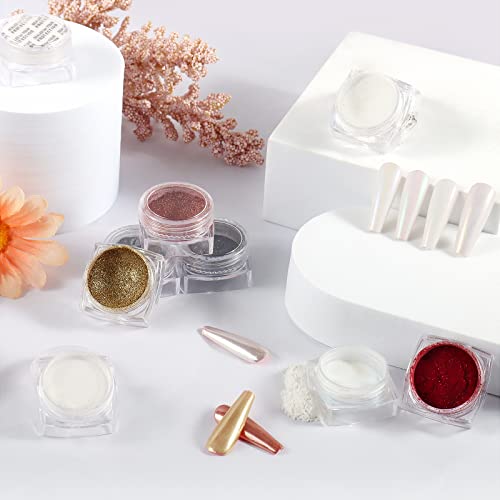 Laza Pearl Chrome Nail Powder, Unicorn Neon 12 Color Mermaid Aurora Powder & Mirror Effect Powder, Metallic Iridescent Nail Art Glitter, Pearlescent Shell Nail Pigment For Gel Polish Nail Art Manicure #TOP6