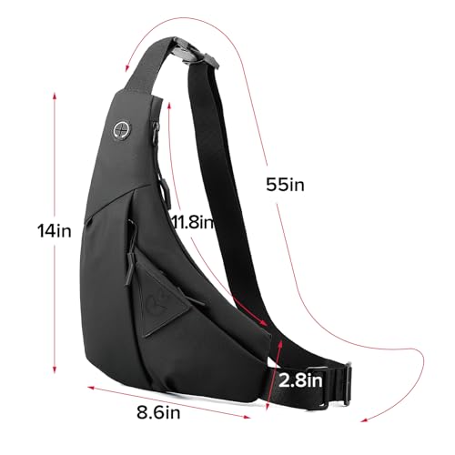 Small Sling Shoulder Crossbody Bag Men Women, Lightweight Anti-theft One Strap Casual Chest Bag Slim Backpack for Outdoor Walking Trip Hiking Biking Black3