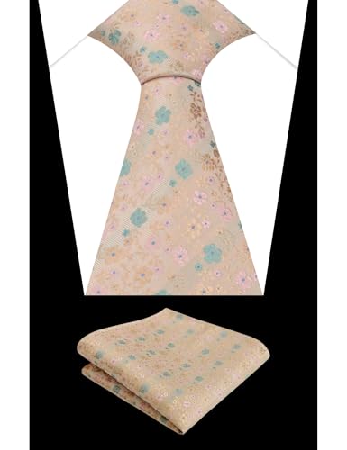 Image of Alizeal Mens 3.15inches Exquisite Floral Tie with Small Flower Printed Pocket Square