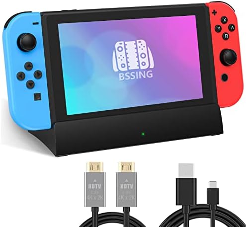 BSSING TV Dock Station for Switch/Switch OLED,Replacement for Official Switch Dock,Switch Docking Station Support 4K HDMI Output with Type-C Charging Cable and HDMI Cable