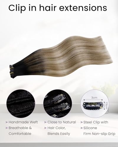 Image of LaaVoo Hair Extensions Clip ins Real Human Hair 20in Full Silky | Long flowing length with dramatic color gradient, soft texture mimics natural hair movement beautifully