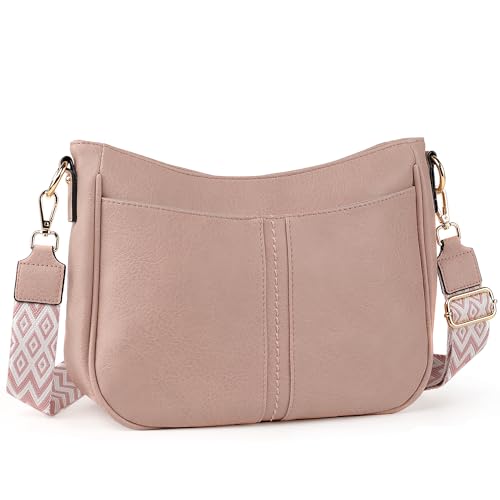 TANTOMI Bolso de hombro para mujer con correa ancha bolso de mano de mujer bolso de cuero vegano crossbag mujer y el camino diario al trabajo, altrosa, 29 x 10 x 23 cm