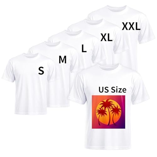 Joyclub 5 PCS Unisex Sublimation Blanks Bulk Polyester T Shirts for Sublimation Crew Neck Short Sleeve Wholesale DIY Gifts White 5 Pack