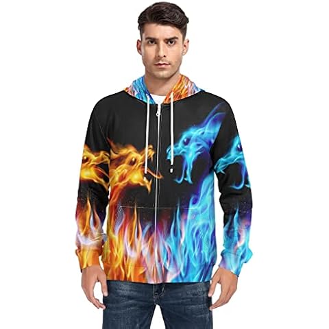Linomo Men's Hoodie Fire Dragon Galaxy Animal Sweaters Pullover Zip Hoodies Hooded Sweatshirt with Pocket Multicolor Cover