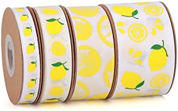 Meseey Lemon Satin Ribbon 40 Yards Yellow White Lime Green Fruit Printed Themed Decorative Ribbons for Gift Wrapping DIY Bows Bridal Shower Birthday Summer Party Decorations(Lemon)
