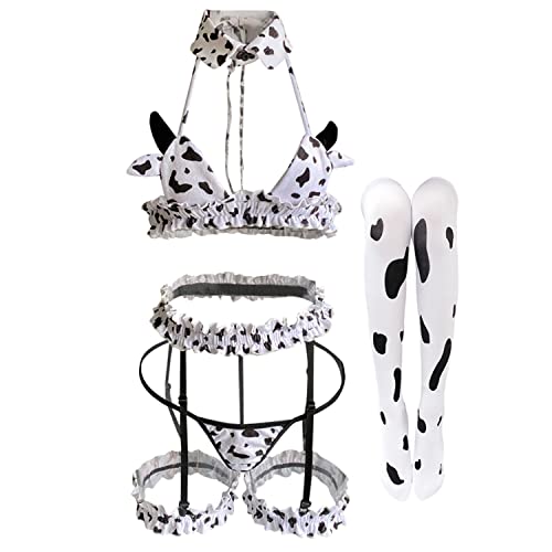 SINMIUANIME Bikini de vaca de anime para mujer, traje de lencería sexy de leopardo de leche, vestido de criada (2637vacas) Cover
