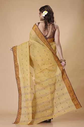 Image of Women's Traditional Bengal Tant Pure Cotton Design Border & Butta Tant Saree Without Blouse Piece