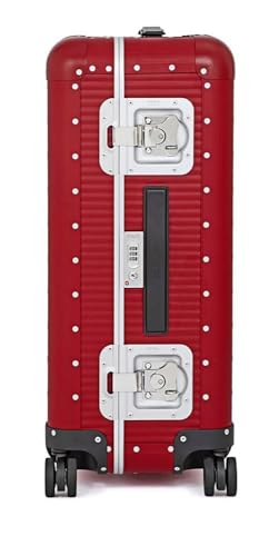 MILANO Bank 30"- Made in Italy Aluminum & Leather Large Checked Luggage - Framed Hardside Check-in Suitcase with 4 Spinner Wheels - Cherry Red3