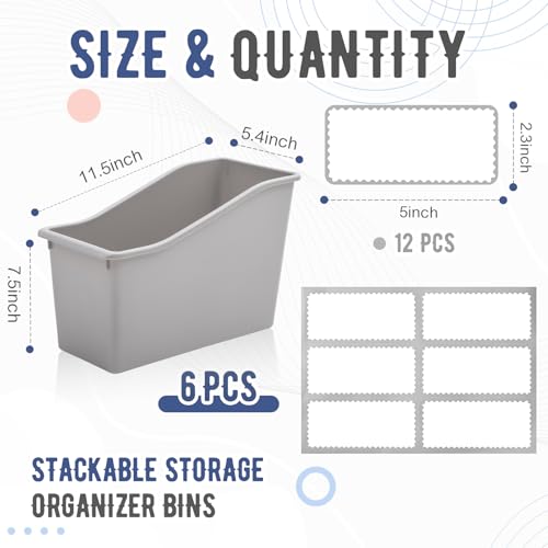 Image of Geetery 6 Pcs Plastic Book Bins for Classroom, Grey