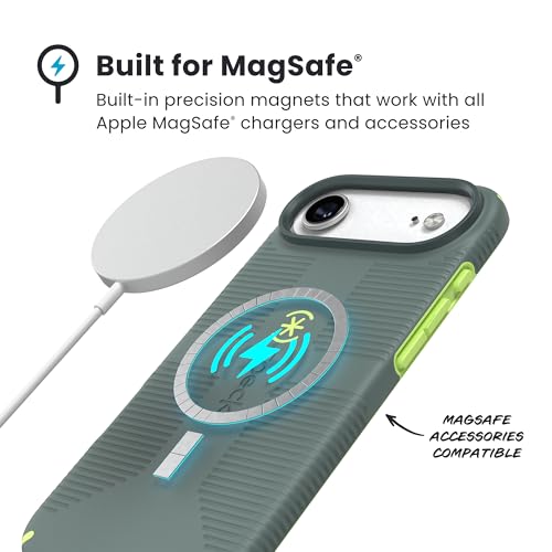 Image of Speck CANDYSHELL Grip +MS Case for iPhone 17 Air - NEO DRAB /Glow Green | Slim Protective Grip | Drop Protection | MagSafe Compatible