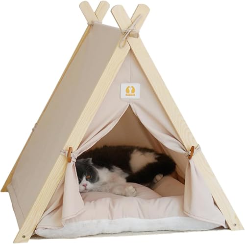 Rtwrsudペットテント 夏用 ペット ハウス キャット ドッグ 犬小屋 猫小屋 通気性いい 暑さ対策 かわいい マットレス付き 洗濯可能 60*55*63cm (60*55*63cm,ベージュ)