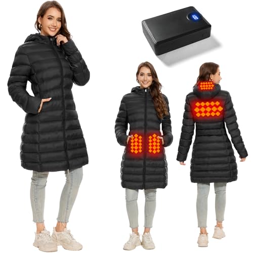 Women's Heated Jackets，4 Heating Areas With 12000mAh Power Bank，Winter Warm Outdoor Heated Coat for Women