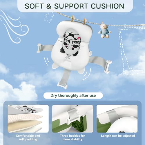 Image of Foldable Baby Bathtub for Newborn to Toddler (0-24 Months), Portable Baby Bath Tub for Travel, Collapsible Baby Tub with Soft and Supportive Cushion (Panda-Green)