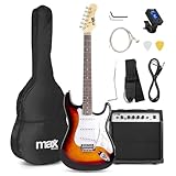 Electric Guitar and 40W Amp Beginner Kit - Max GIGKIT Sunburst S-Style Guitar Starter Set with Carry Bag, Tuner, Strap, Lessons & Accessories Included