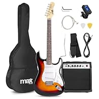 All-in-One Electric Guitar Set: This comprehensive beginner electric guitar package provides everything you need to start playing right out of the box, ideal for new guitarists and enthusiastic learners. Classic S-Style Design: Featuring a sunburst f...