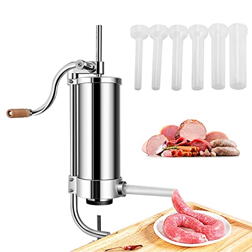 RELAX4LIFE Insaccatrice Manuale per Salsiccia in Acciaio Inox, Macchina di Produzione di Salsiccia con Tubi di Diversi Diametri, Fissaggio al Piano di Lavoro Regolabile, 1,5/2,5/3/5 KG (5 KG)