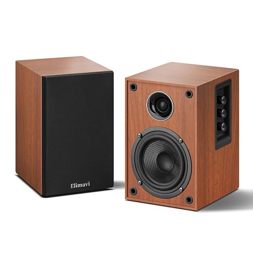 Elimavi Powered Bluetooth 5.3 Bookshelf Speakers - 60W Record Player Speakers with 4' Carbon Fiber...